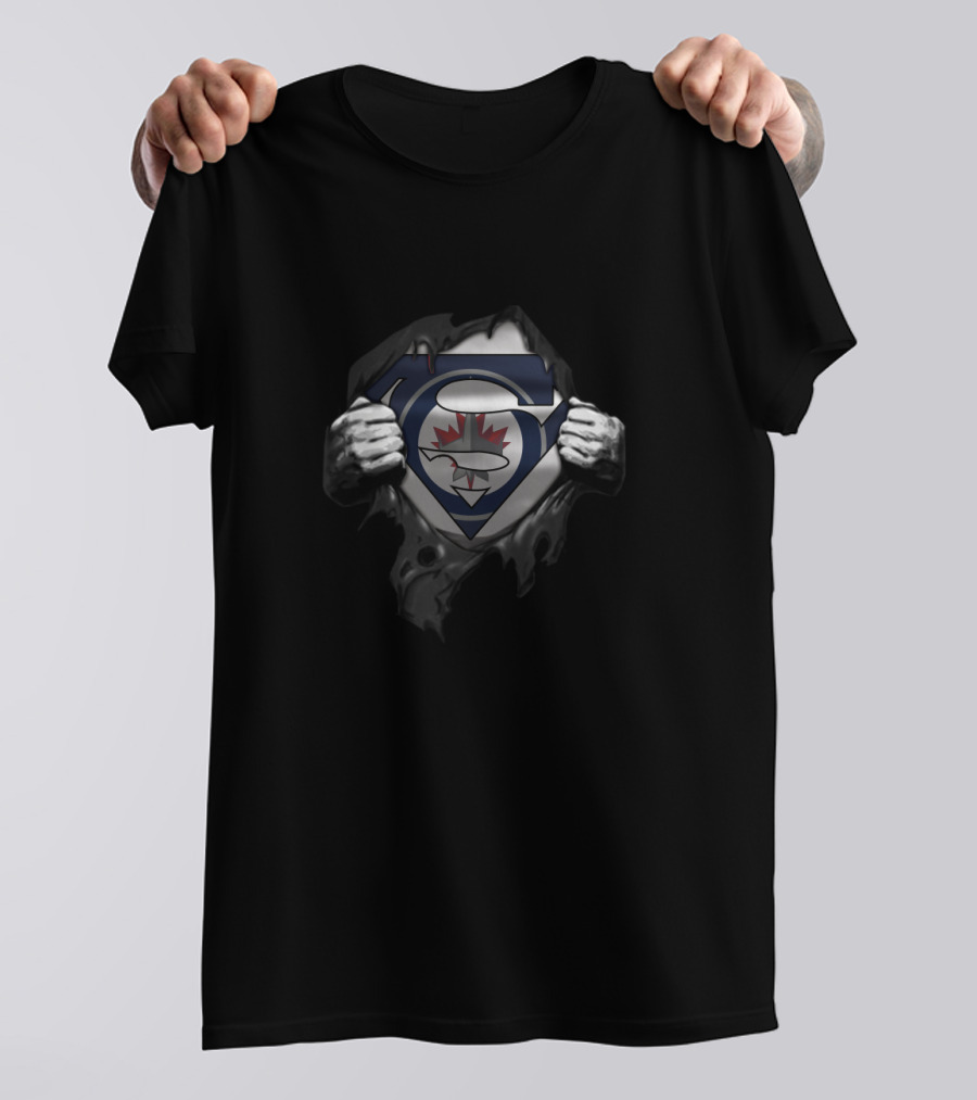 Superman Winnipeg Jets Logo Fans Superhero NHL Hockey Crossover T-Shirt