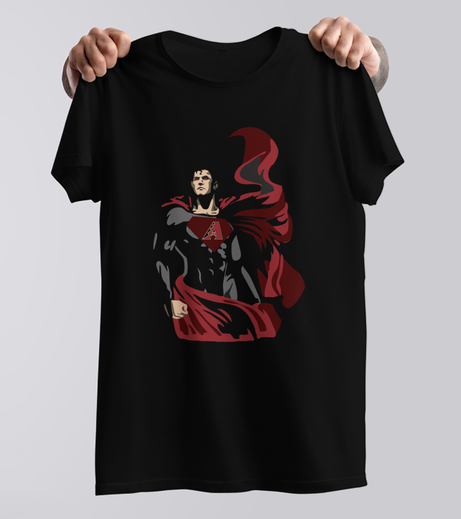 Superman Diamondbacks Logo Mashup With Red Cape And Dark Suit T-Shirt