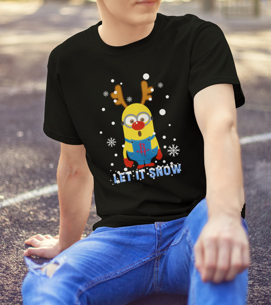 Let It Snow Xmas For Houston Rockets Minion Fans T-Shirt
