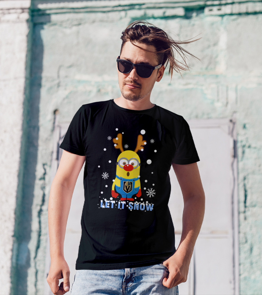 Let It Snow Minion Vegas Golden Knights Reindeer Antlers Snowflakes T-Shirt