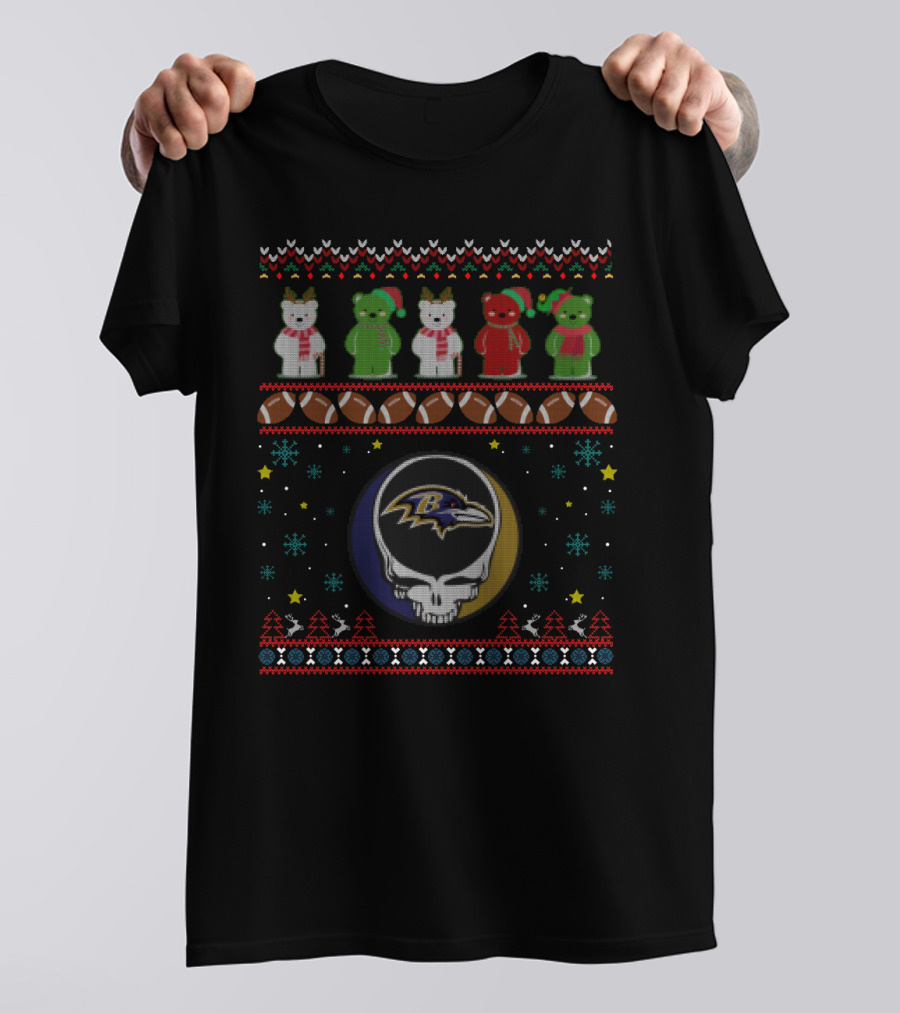 Baltimore Ravens Grateful Dead Bears Christmas T-Shirt