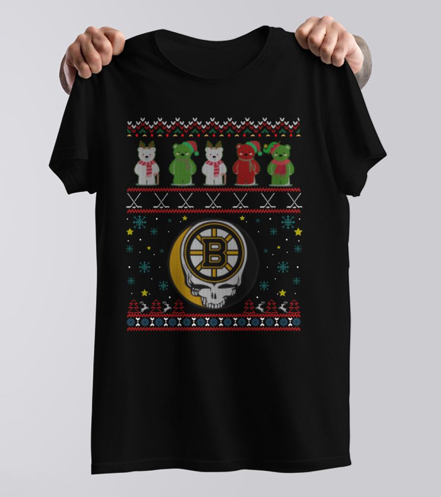 Boston Bruins Grateful Dead Bears Ugly Christmas T-Shirt