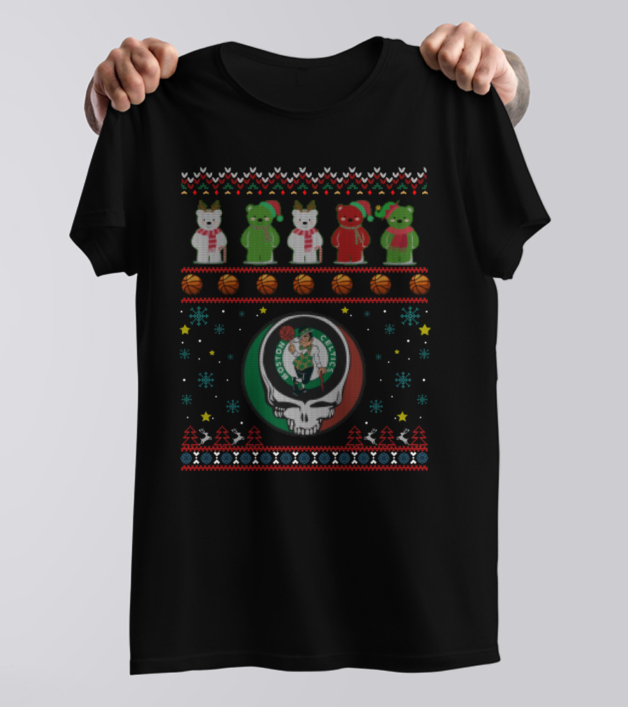 Boston Celtics Grateful Dead Bears Christmas T-Shirt