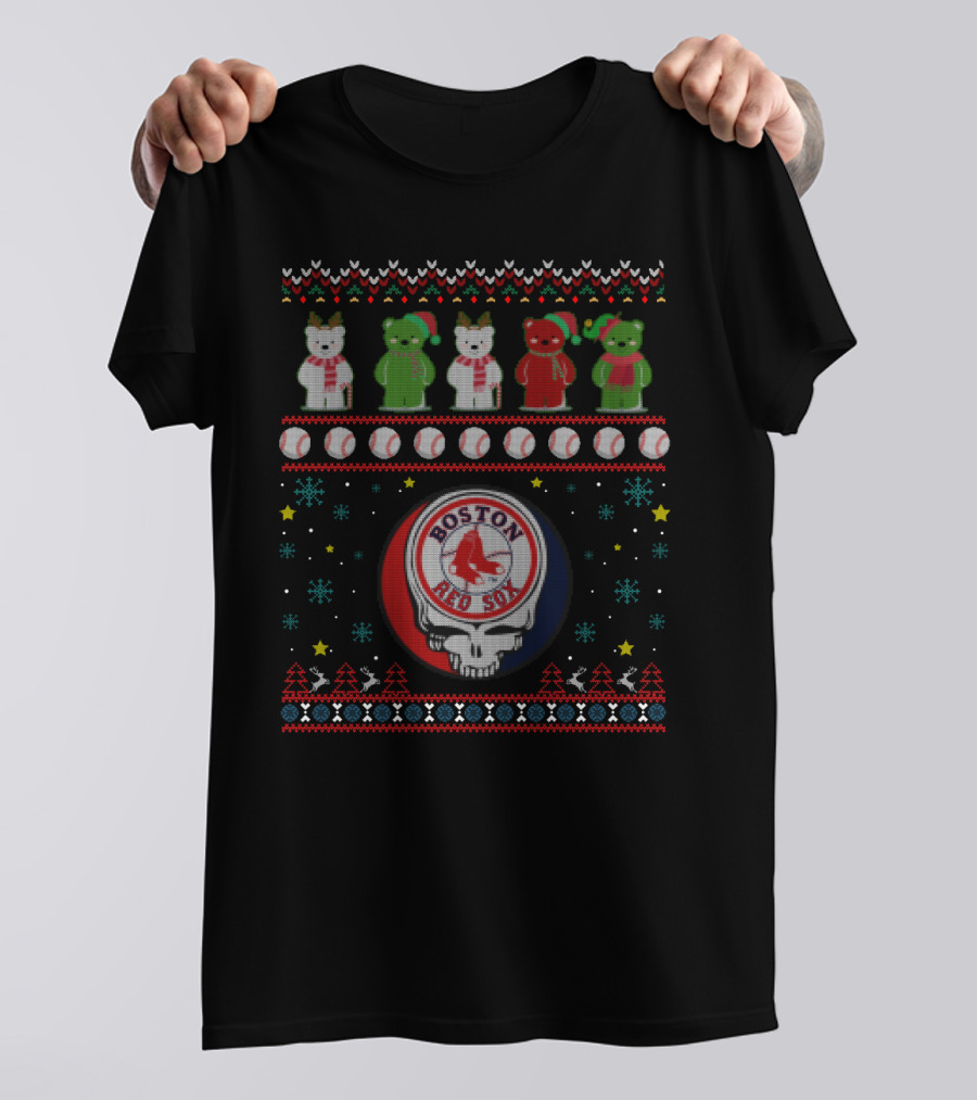Boston Red Sox Grateful Dead Bears Ugly Christmas T-Shirt