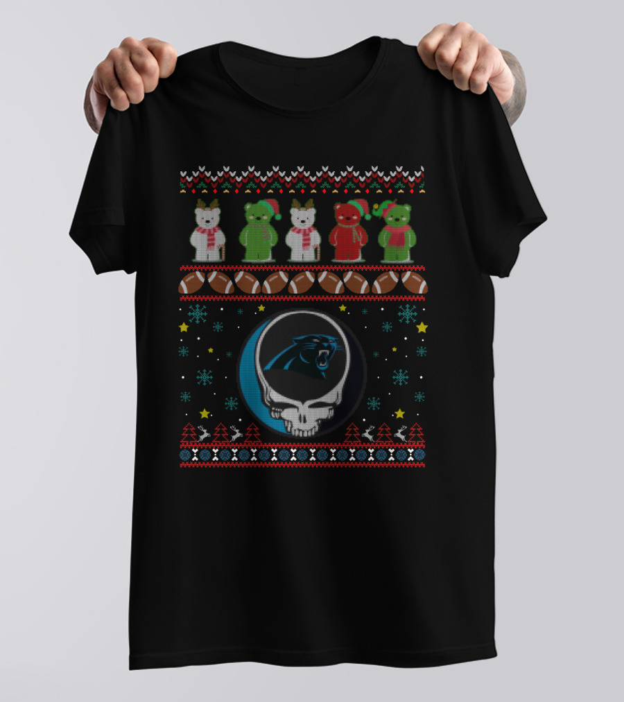 Carolina Panthers Grateful Dead Bears Christmas T-Shirt