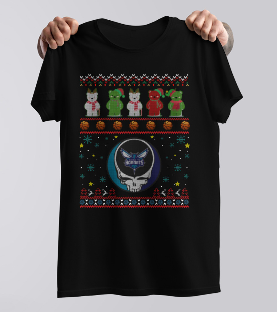 Charlotte Hornets Grateful Dead Bears Christmas T-Shirt