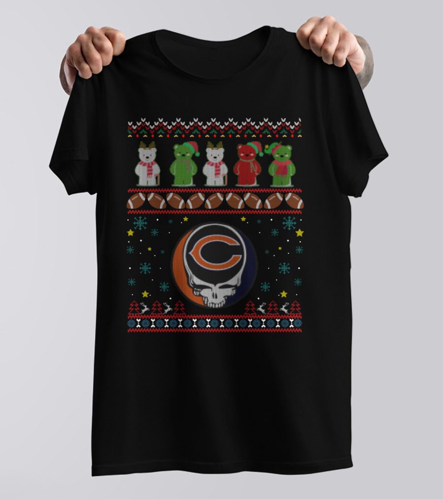 Chicago Bears Grateful Dead Bears Xmas Football T-Shirt