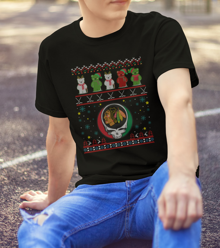 Chicago Blackhawks Grateful Dead Bears Holiday T-Shirt