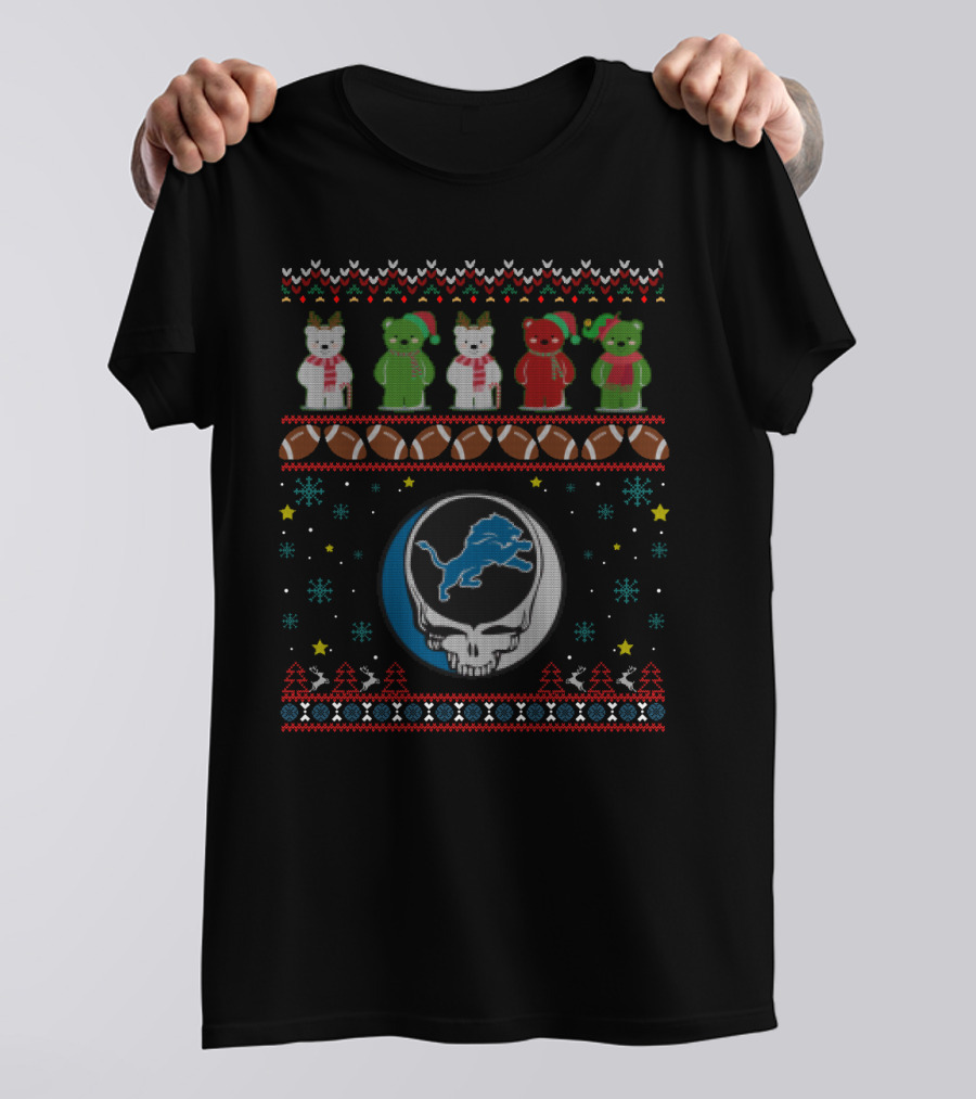 Detroit Lions Bears Grateful Dead Christmas Football Ugly T-Shirt