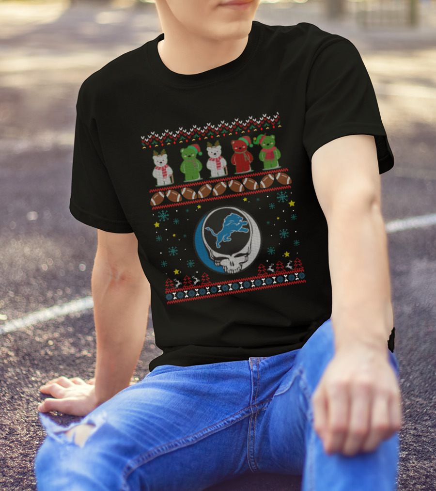 Detroit Lions Bears Grateful Dead Christmas Football Ugly T-Shirt