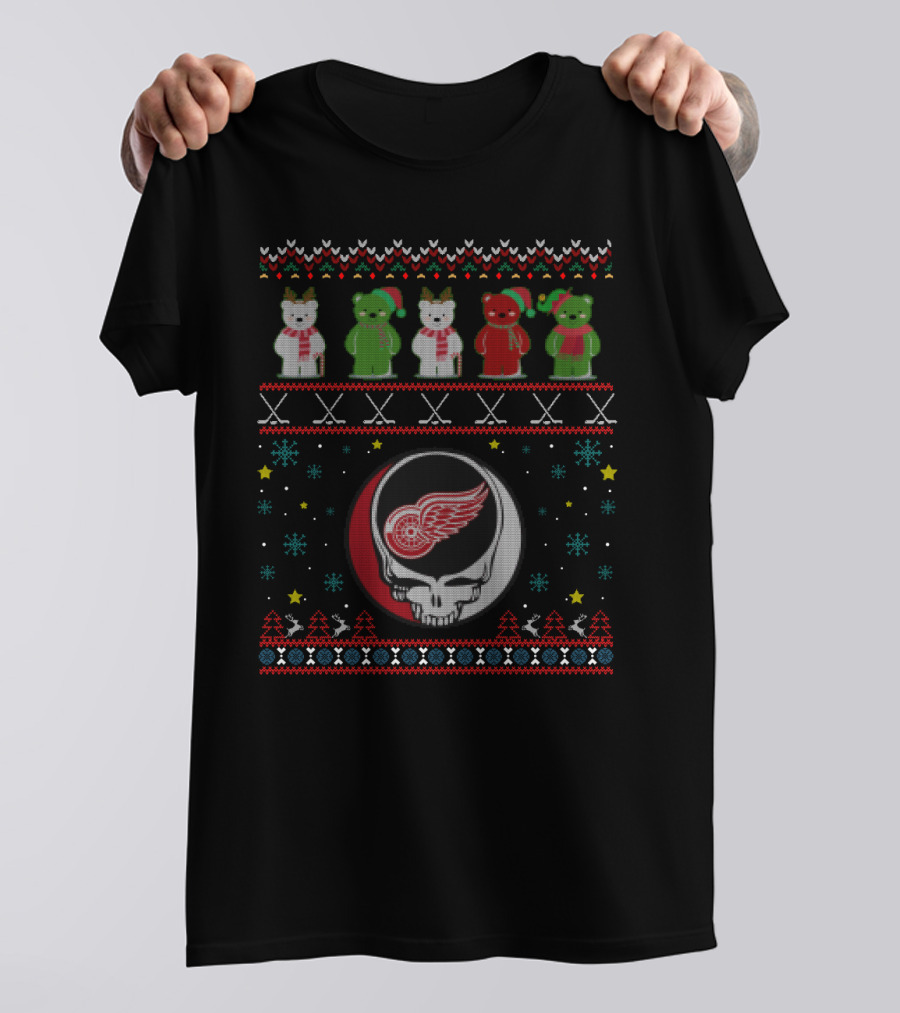 Detroit Red Wings Grateful Dead Bears Holiday T-Shirt