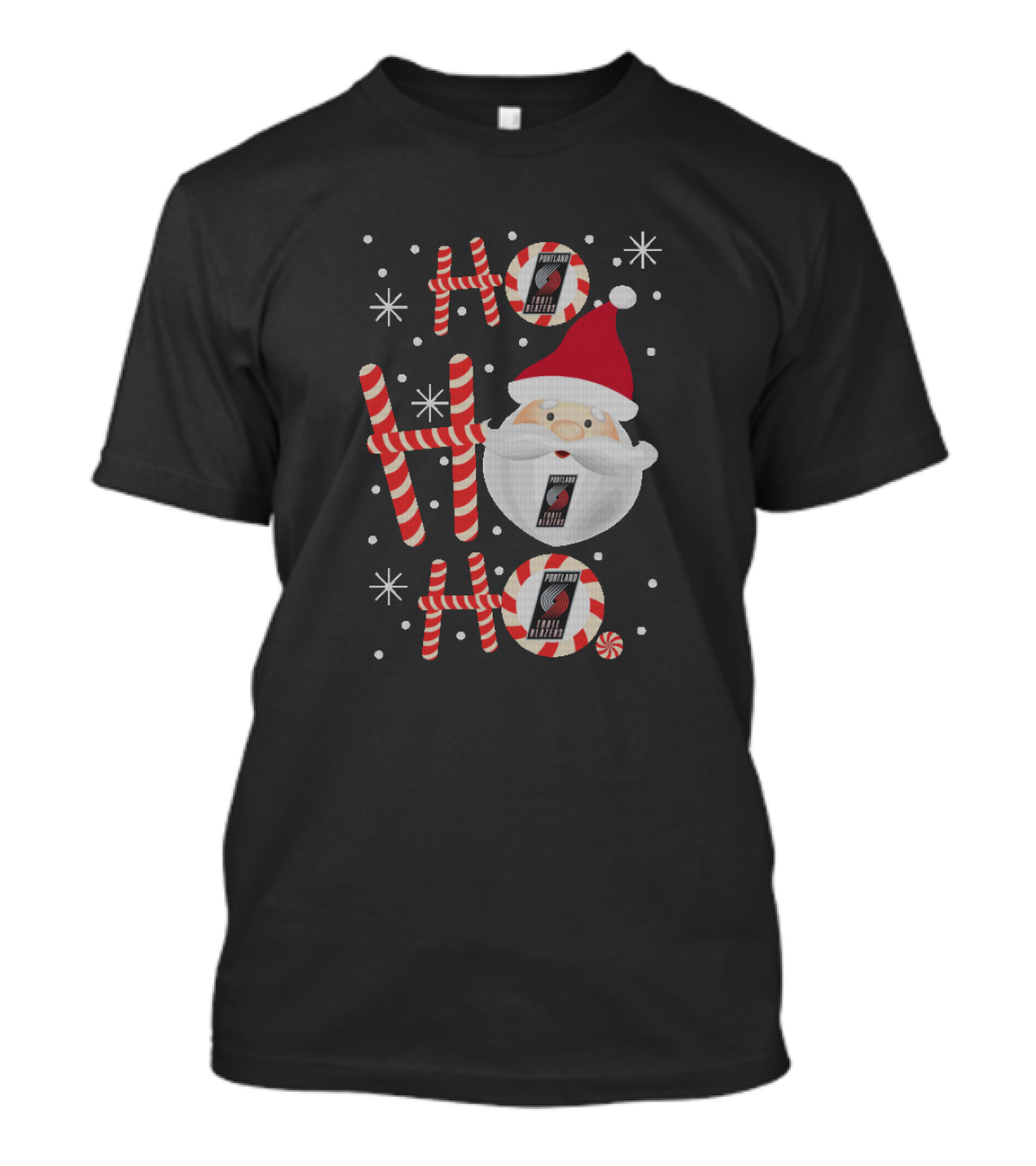 Ho Ho Ho Christmas Portland Trail Blazers Fan Santa Candy Cane T-Shirt