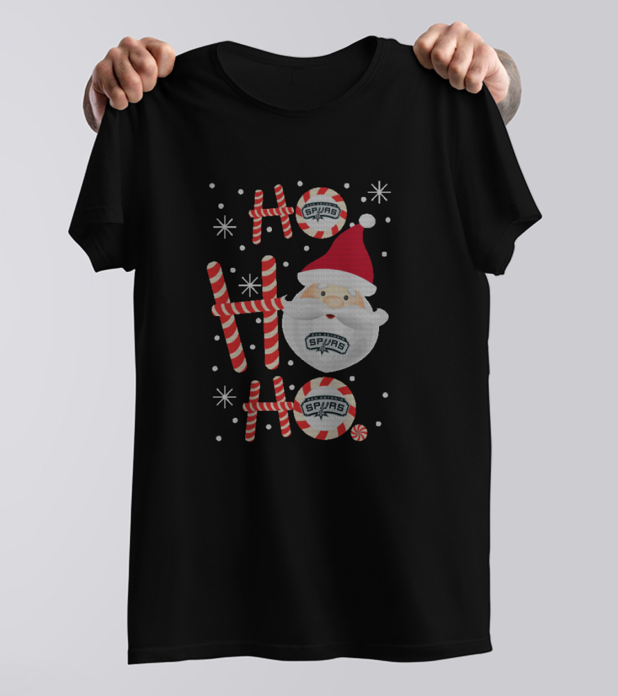 Ho Ho Ho San Antonio Spurs Christmas Santa With Candy Cane Fans T-Shirt