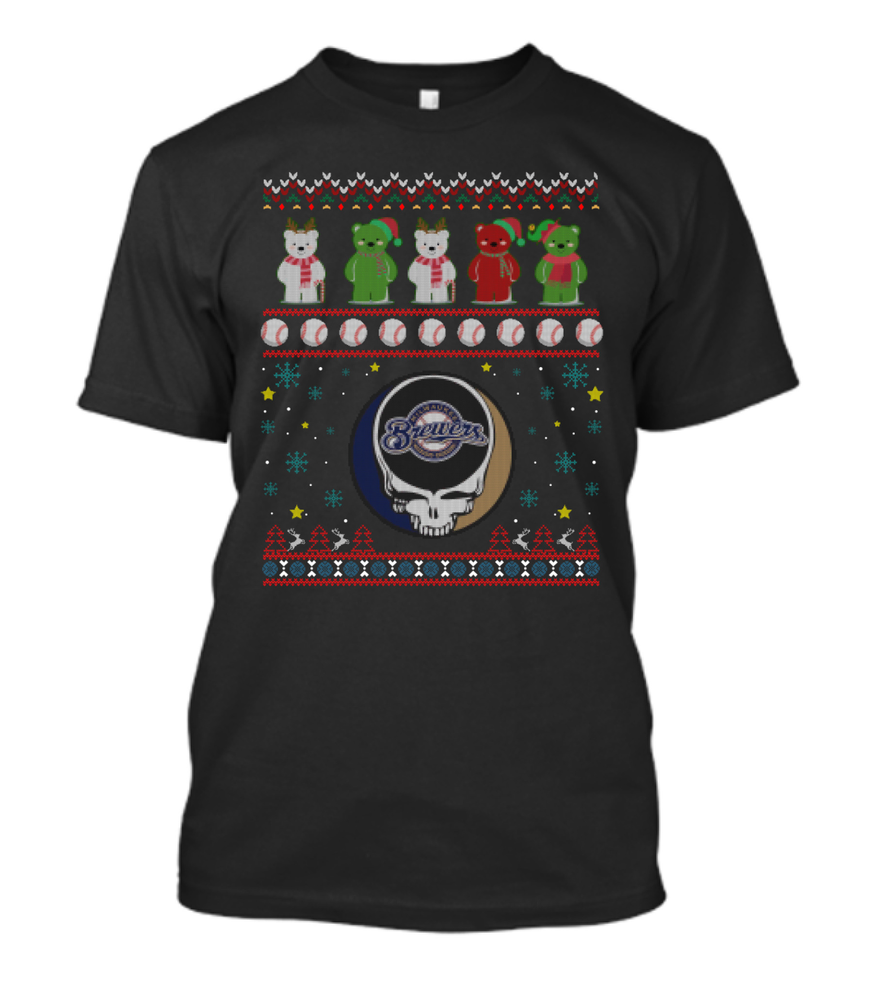 Milwaukee Brewers Grateful Dead Bears Christmas Baseball T-Shirt