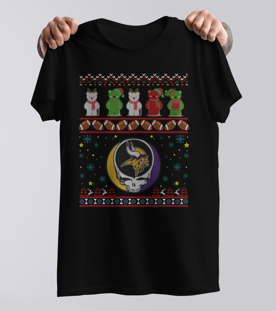 Minnesota Vikings Grateful Dead Bears Ugly Christmas T-Shirt