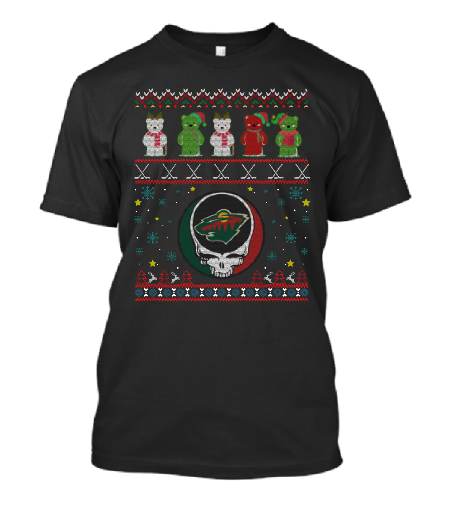 Minnesota Wild Grateful Dead Skull Bears Ugly Christmas T-Shirt