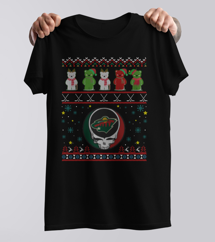 Minnesota Wild Grateful Dead Skull Bears Ugly Christmas T-Shirt