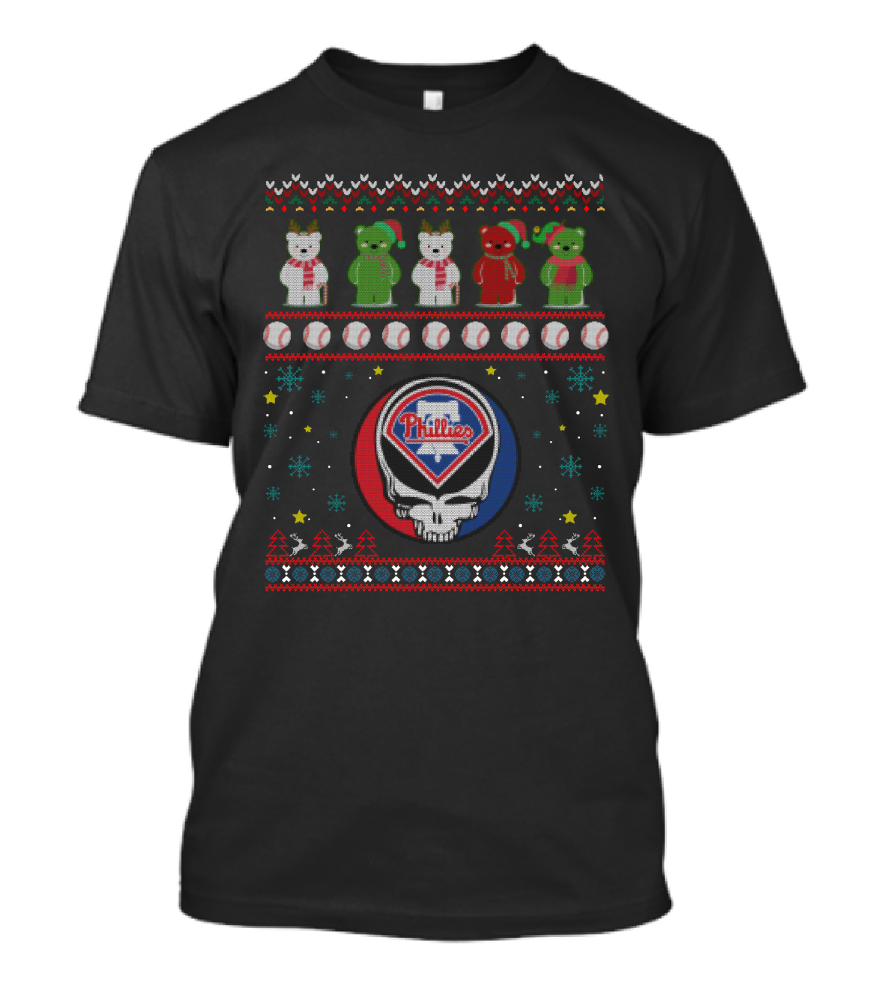 Philadelphia Phillies Grateful Dead Bears Baseball Skull Winter T-Shirt
