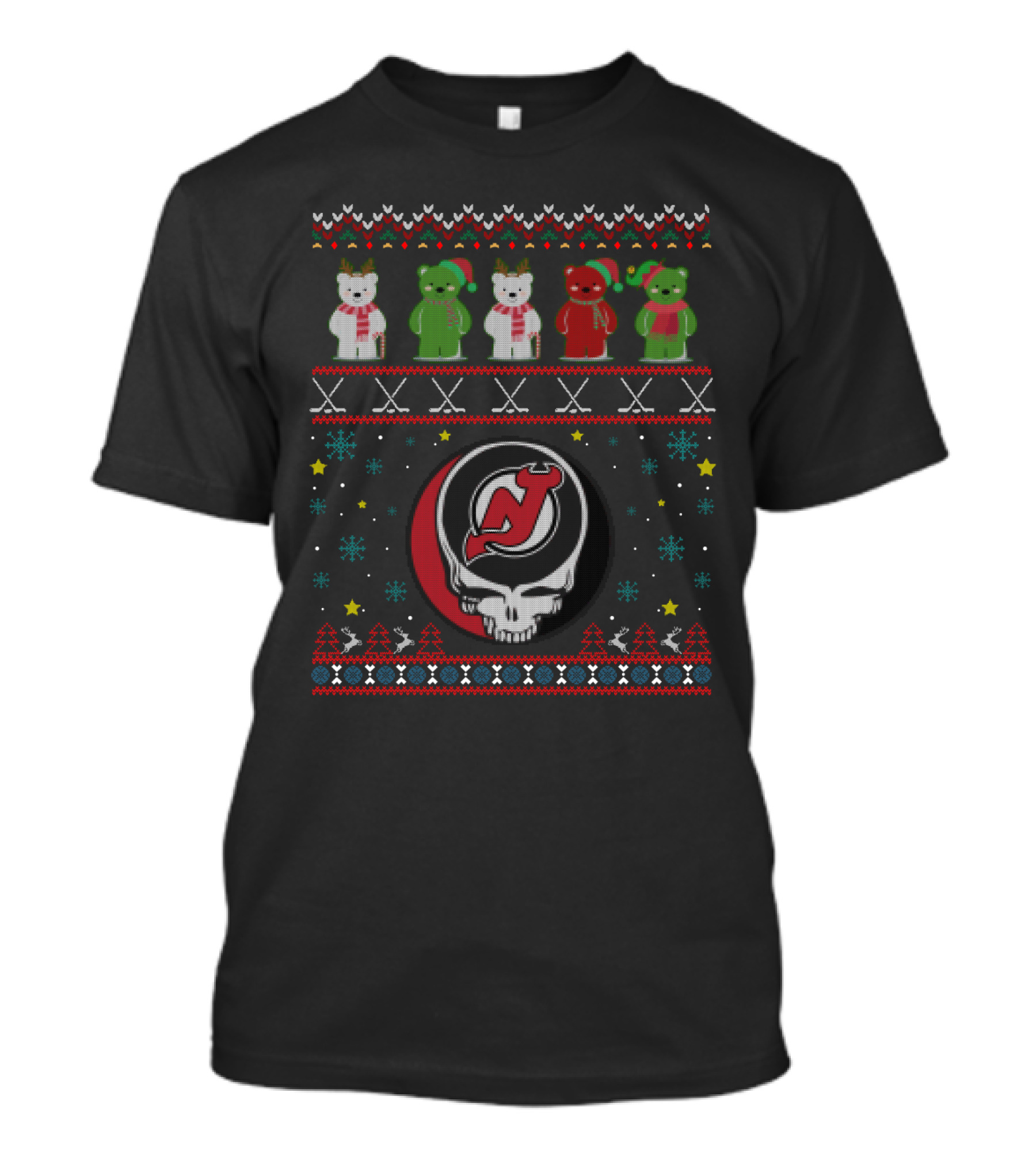 New Jersey Devils Grateful Dead Dancing Bears Christmas T-Shirt