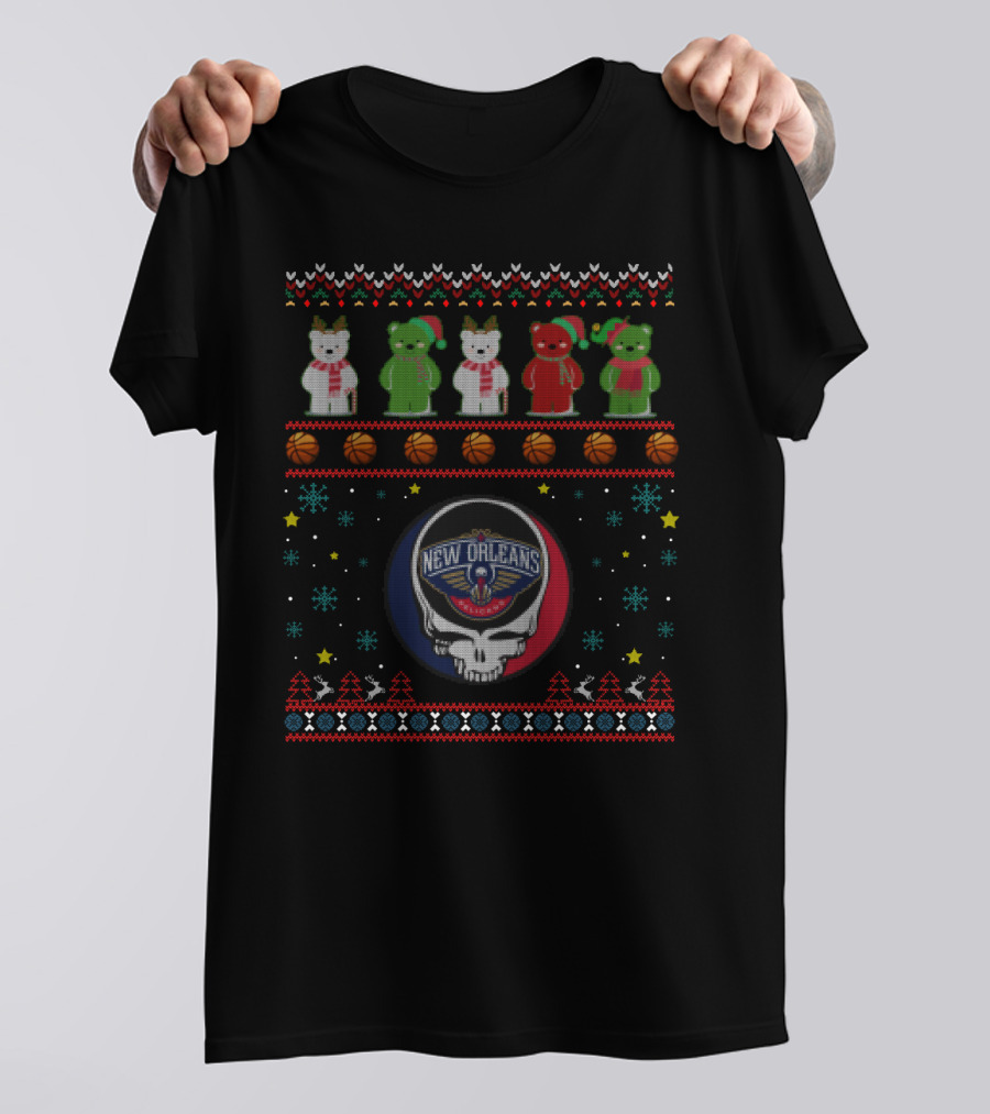 New Orleans Pelicans Grateful Dead Bears Christmas T-Shirt