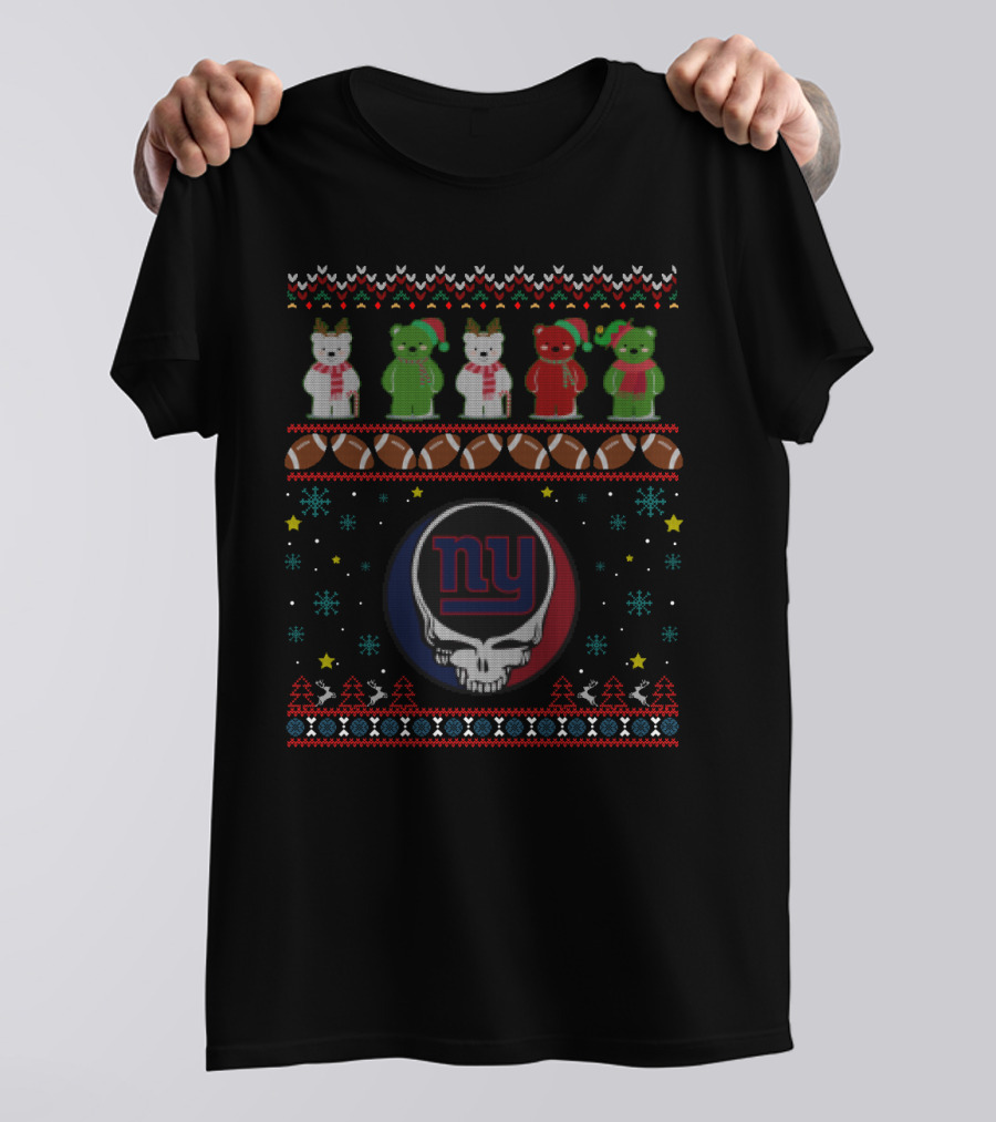 New York Giants Grateful Dead Bears Christmas Football T-Shirt