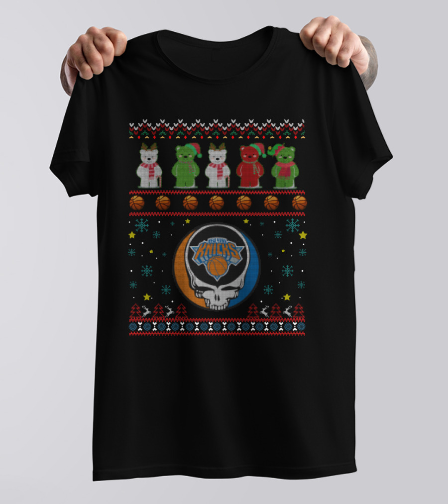 New York Knicks Grateful Dead Bears Christmas Sweater Style T-Shirt
