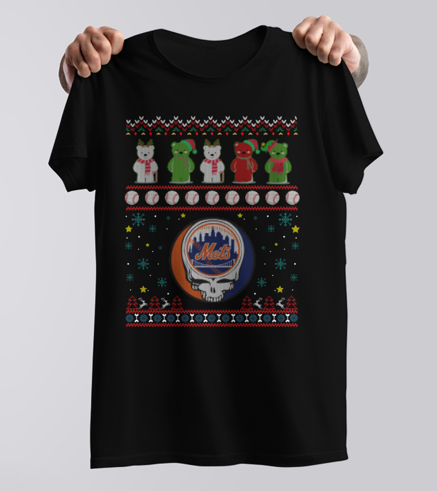 New York Mets Grateful Dead Bears Baseball Christmas T-Shirt