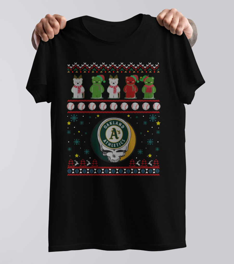 Oakland Athletics Grateful Dead Bears Christmas Baseball T-Shirt