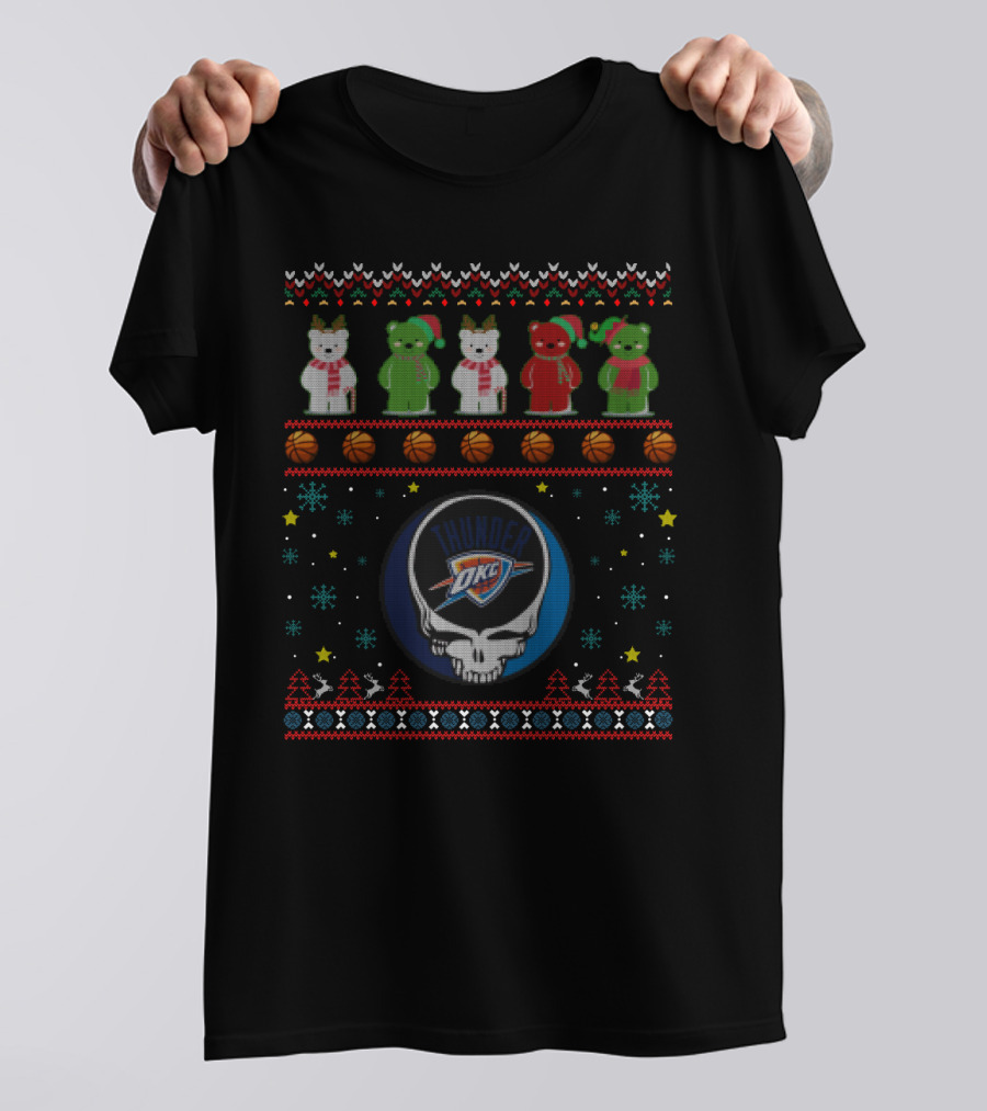 Okc Thunder Christmas Bears Grateful Dead Skulls T-Shirt