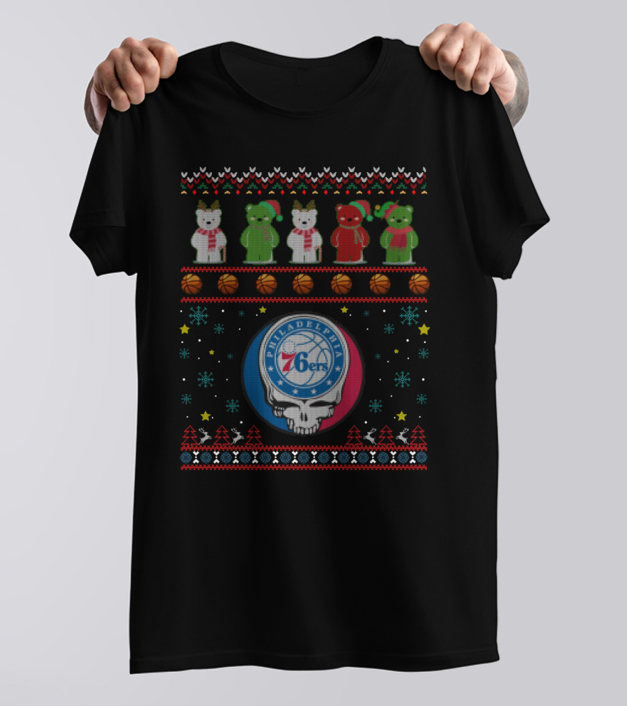 Philadelphia 76ers Grateful Dead Bears Christmas T-Shirt
