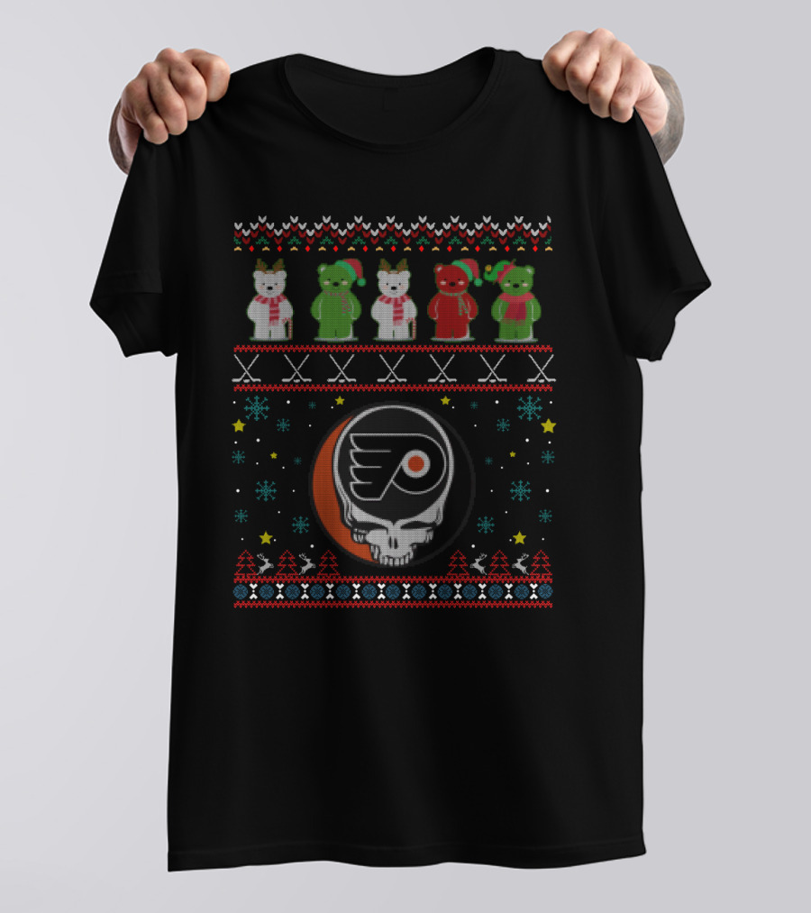 Philadelphia Flyers Grateful Dead Bears Ugly Christmas T-Shirt