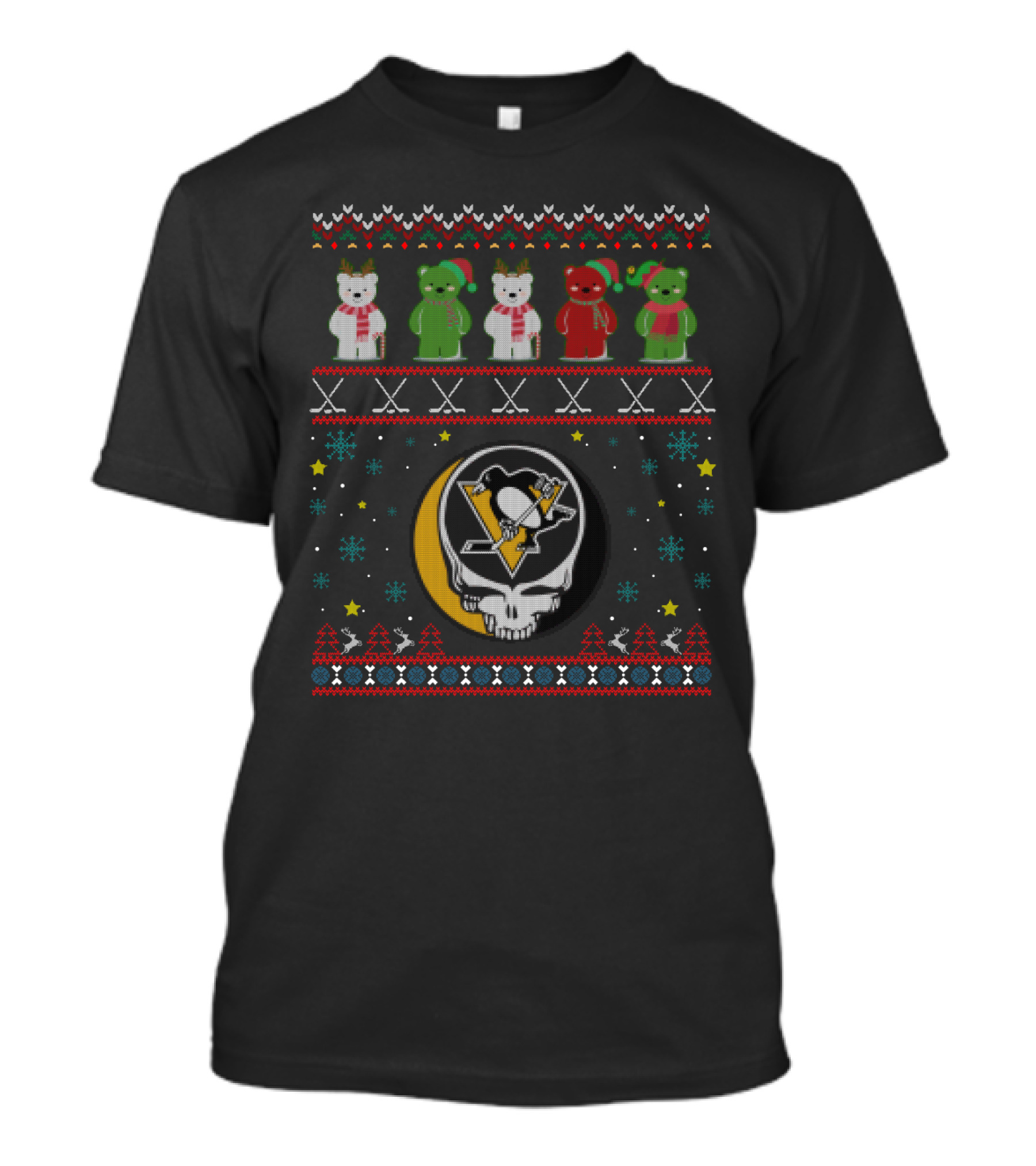 Pittsburgh Penguins Grateful Dead Bears Holiday Sweater Mashup T-Shirt