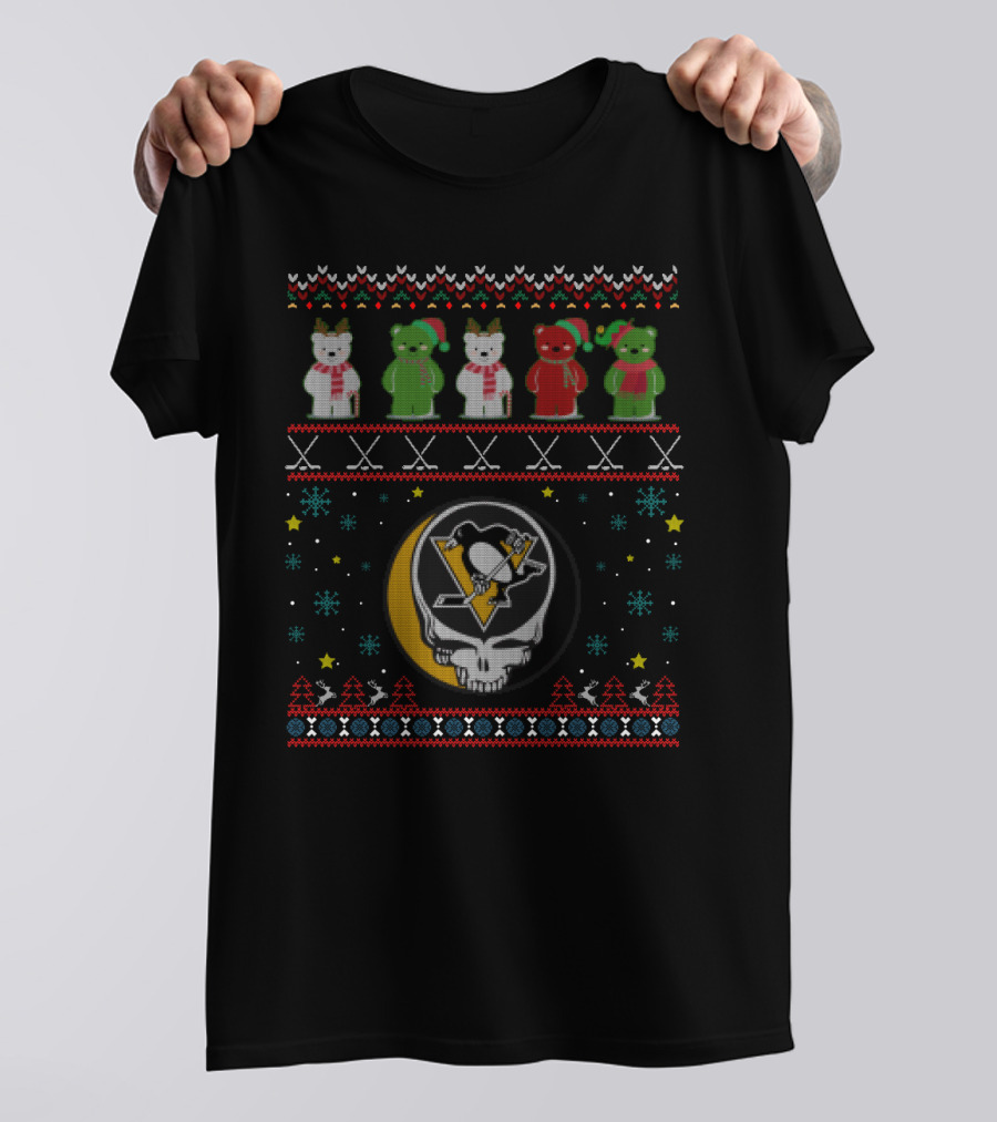 Pittsburgh Penguins Grateful Dead Bears Holiday Sweater Mashup T-Shirt