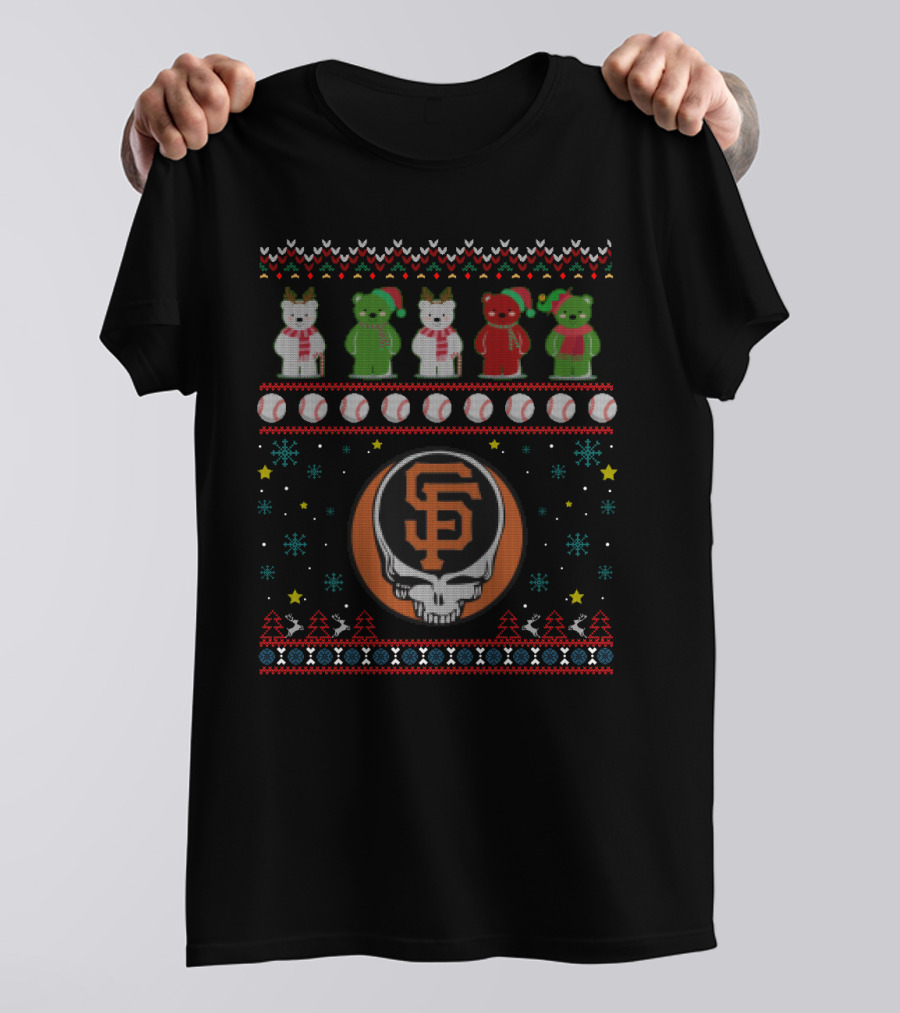 San Francisco Giants Grateful Dead Bears Christmas Baseball Skull Iconic T-Shirt