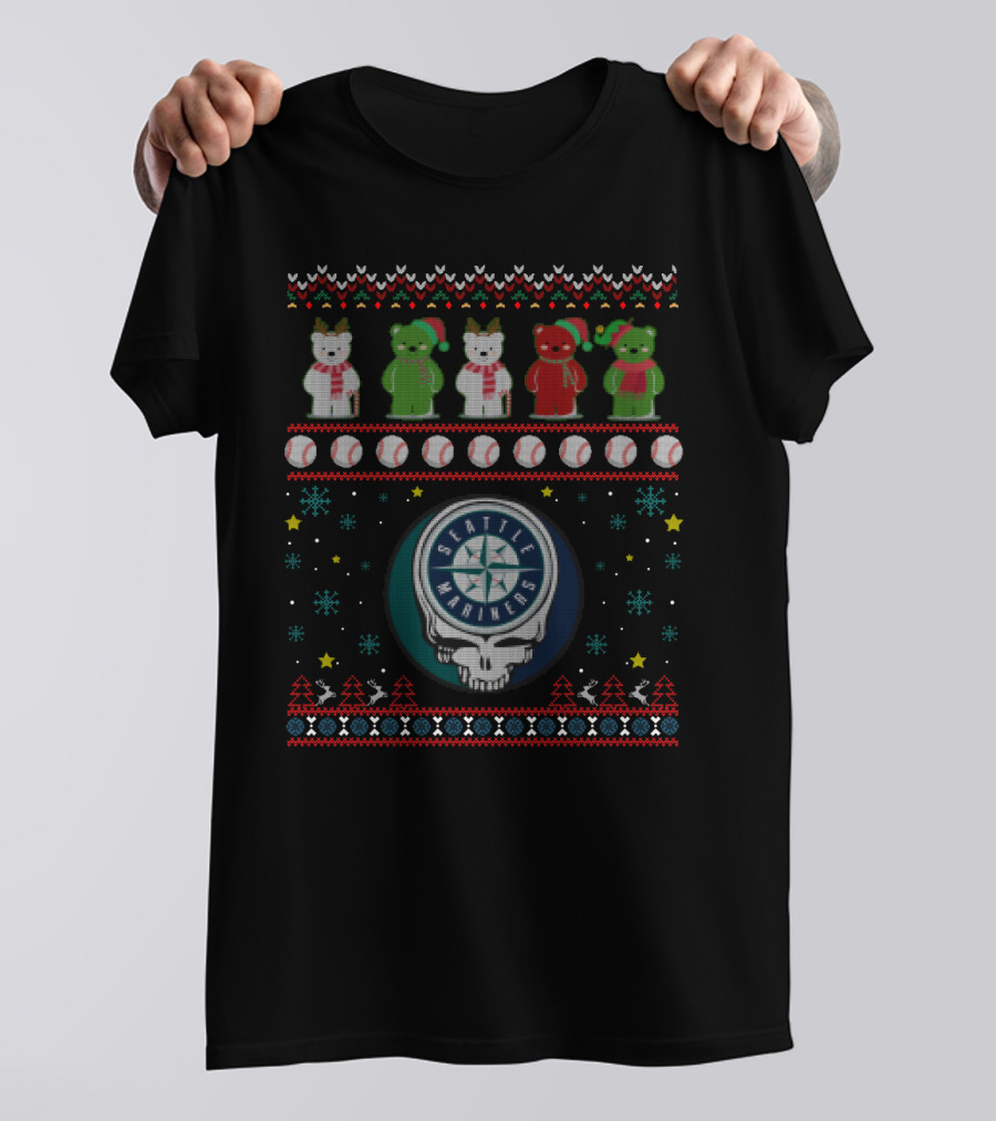 Seattle Mariners Bears Grateful Dead Steal Your Face Ugly Christmas T-Shirt