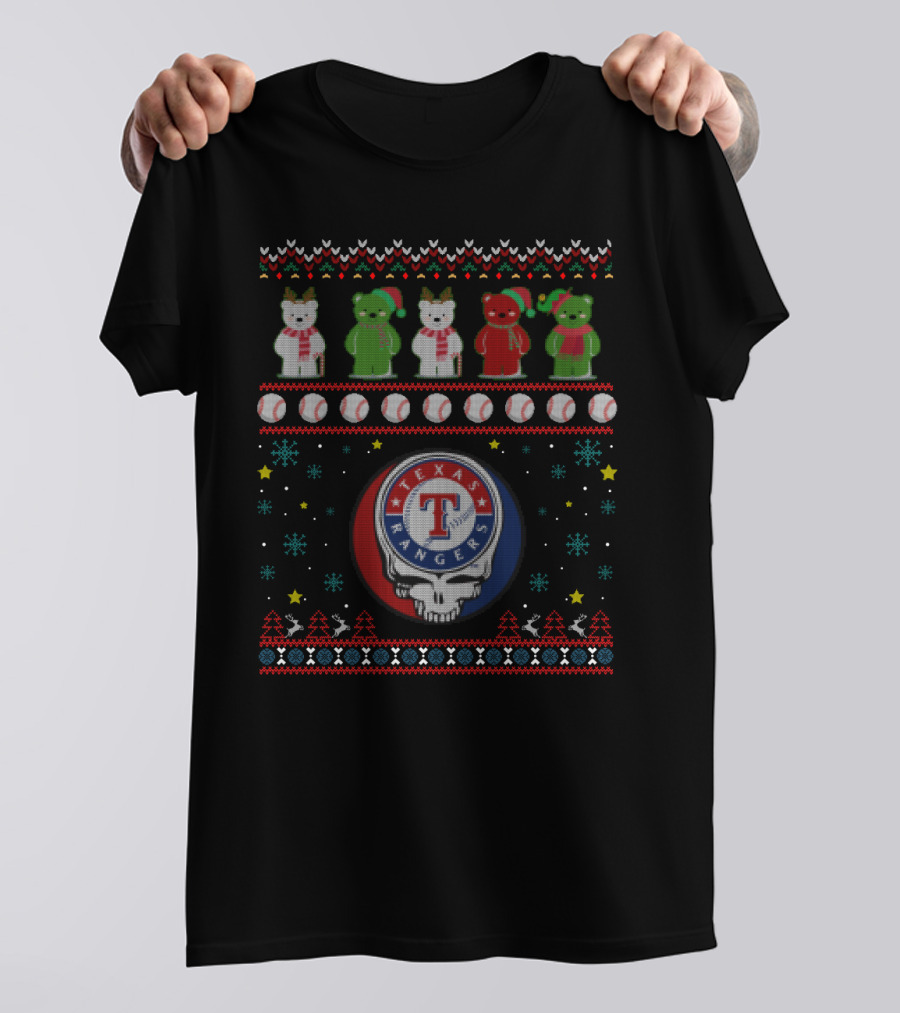 Texas Rangers Grateful Dead Bears Holiday Baseball Fusion T-Shirt