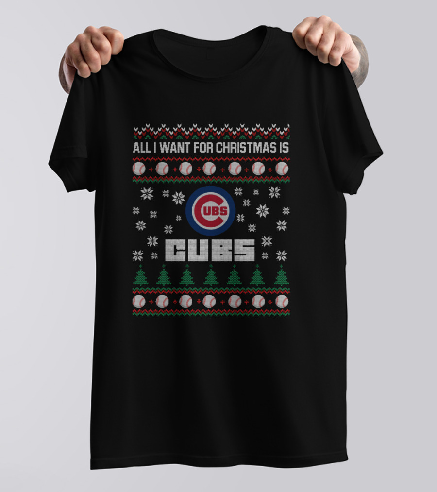 All I Want For Christmas Is Cubs Snowflakes Trees And Baseballs T-Shirt