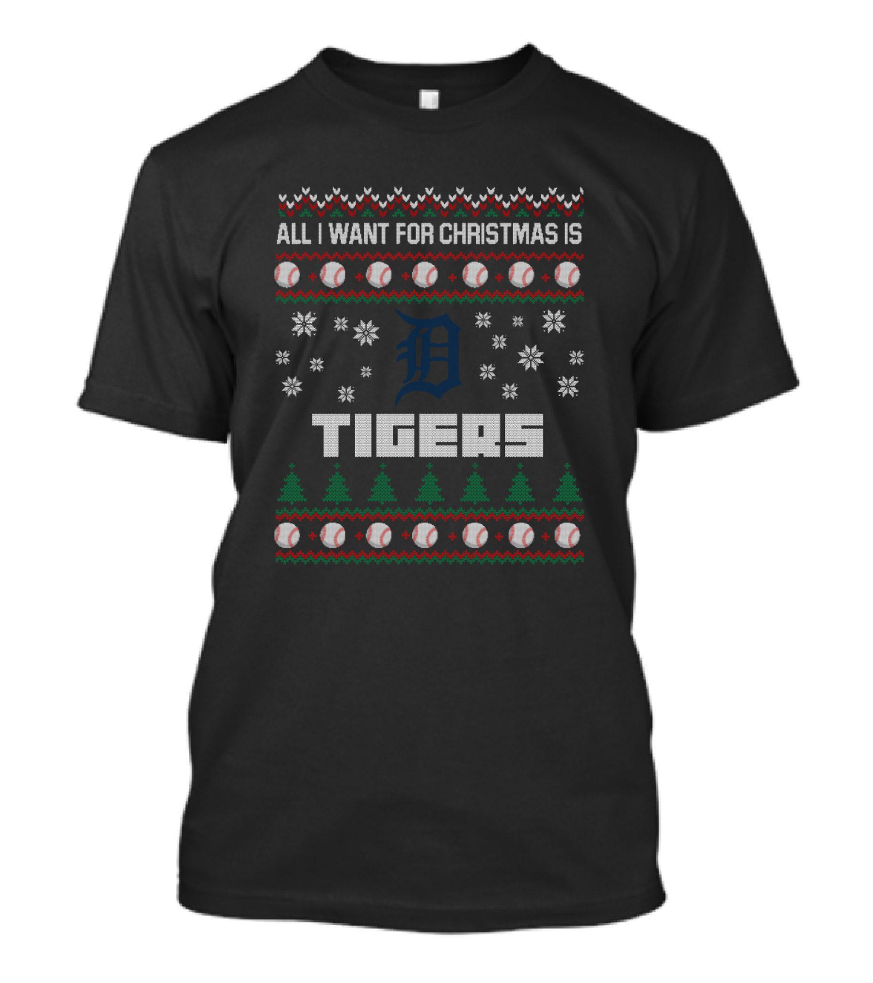 All I Want For Christmas Is Detroit Tigers Snowflakes Baseball Ornaments T-Shirt