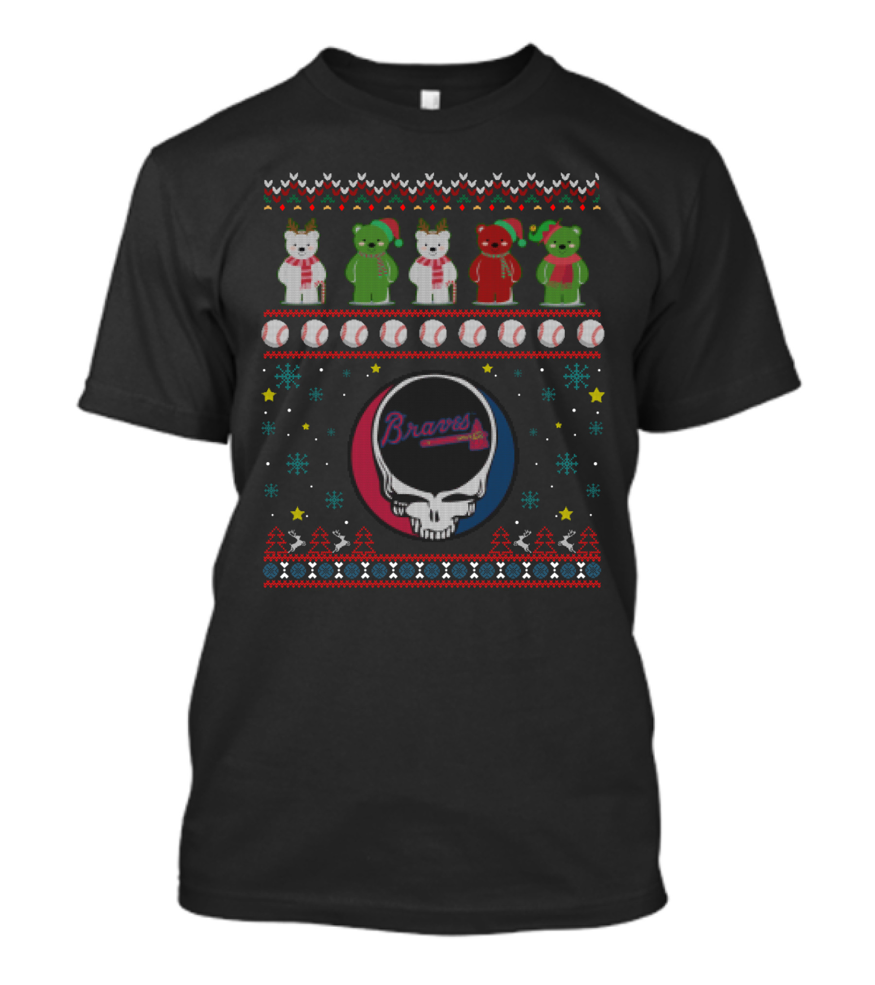 Braves Grateful Dead Bears Baseball Holiday T-Shirt