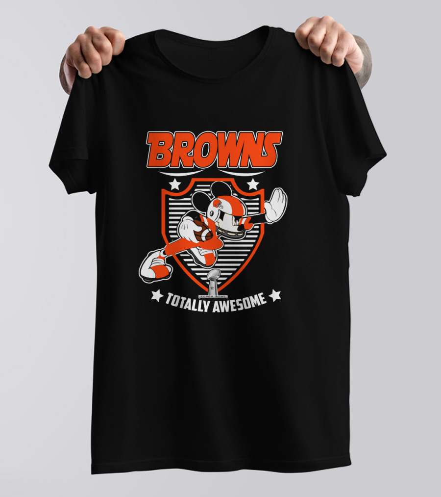 Browns Totally Awesome Mickey Football Shield T-Shirt
