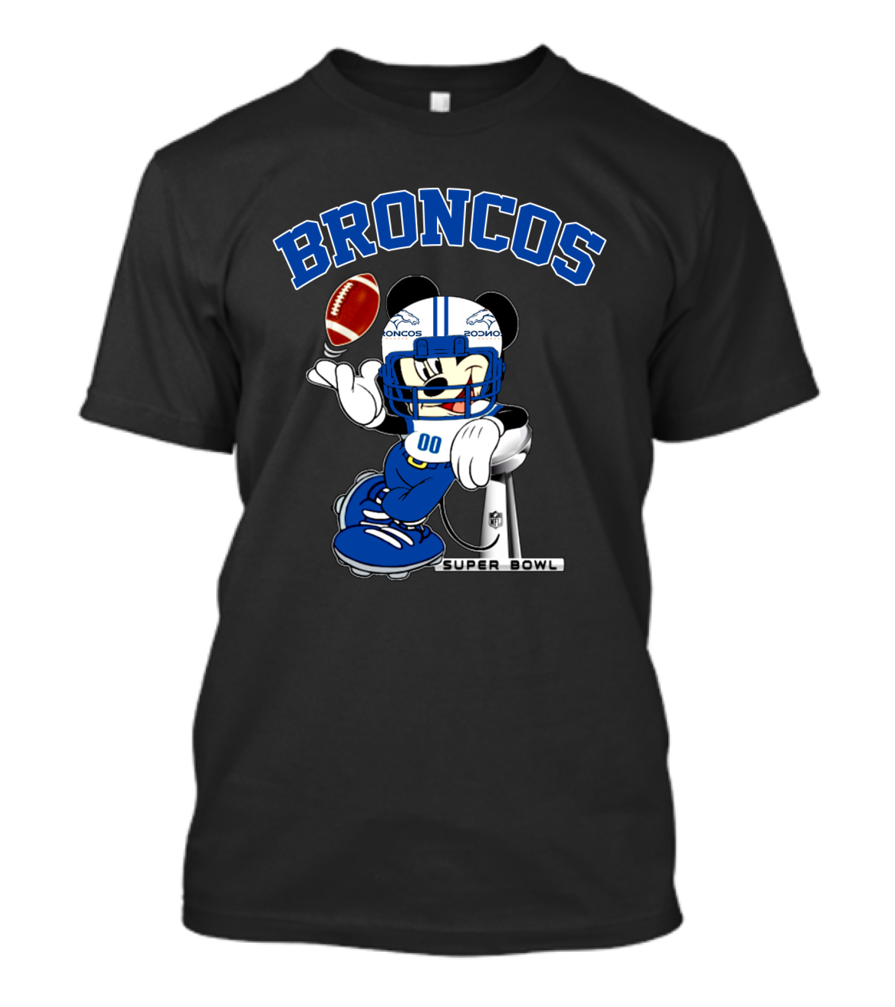 Broncos Mickey Mouse Nfl Super Bowl Football T-Shirt