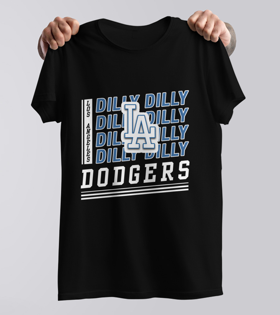 Los Angeles Dodgers Dilly Dilly LA Logo Stacked Text T-Shirt
