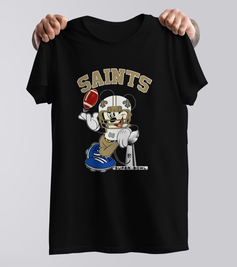 New Orleans Saints Mickey Mouse Nfl Super Bowl Football T-Shirt