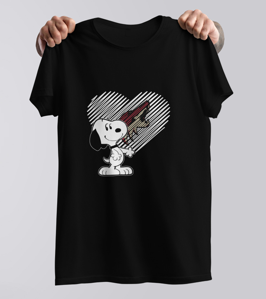 Snoopy Hearts Arizona Coyotes Hockey Team Logo Collaboration T-Shirt