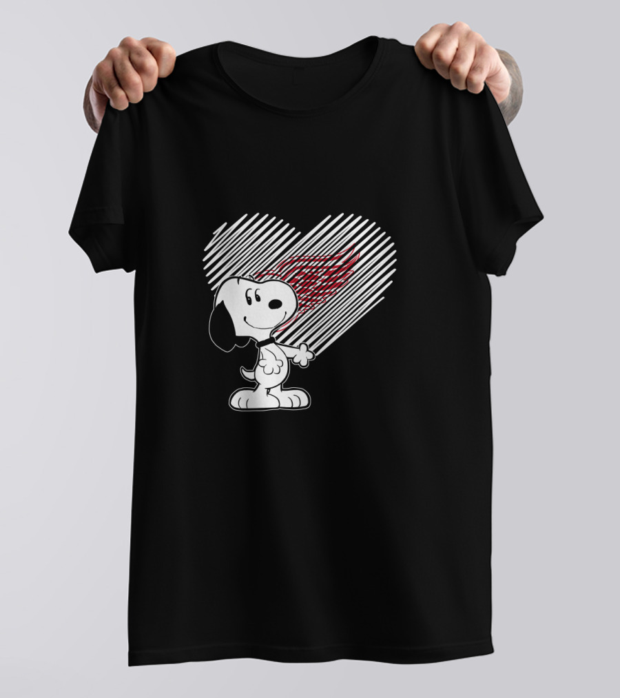 Snoopy Heart Detroit Red Wings Fan Art With Winged T-Shirt