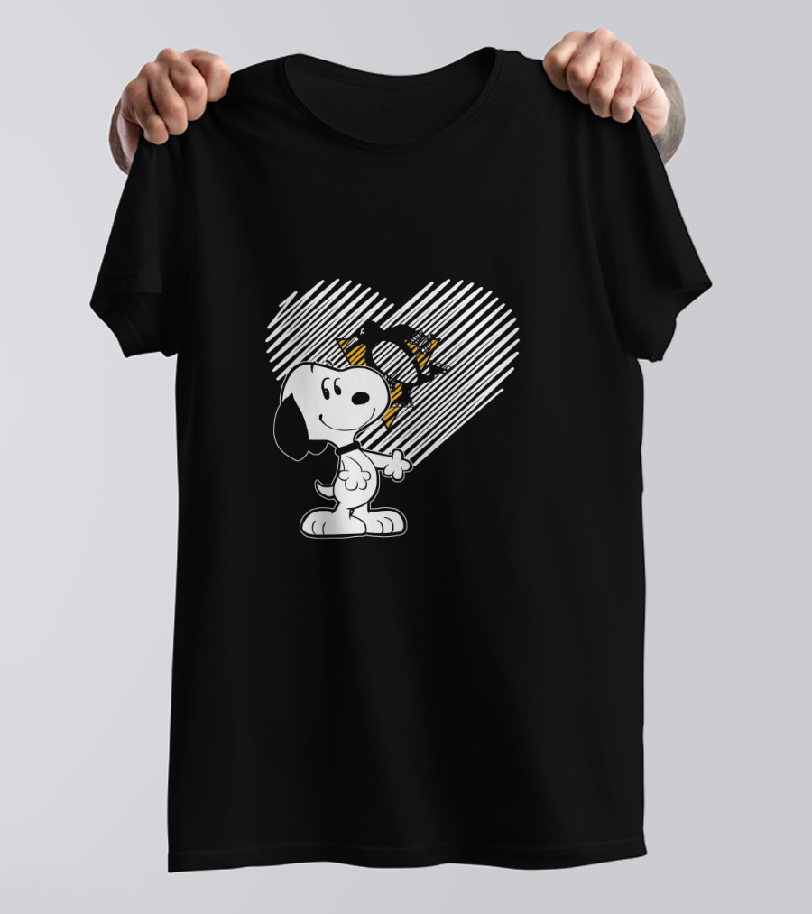 Snoopy Heart Penguins Hockey With Black And Gold Accents T-Shirt