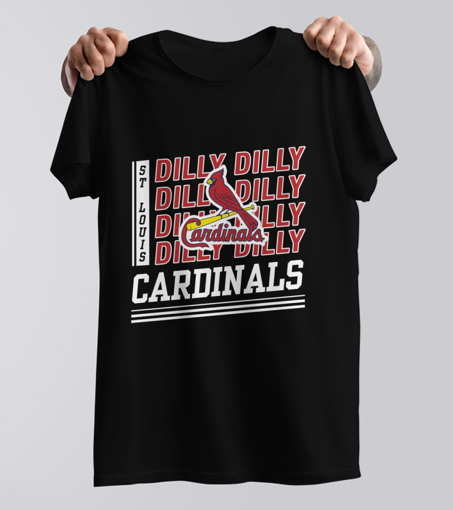 St Louis Cardinals Dilly Dilly Red Bird Logo Cardinals Layered Text T-Shirt