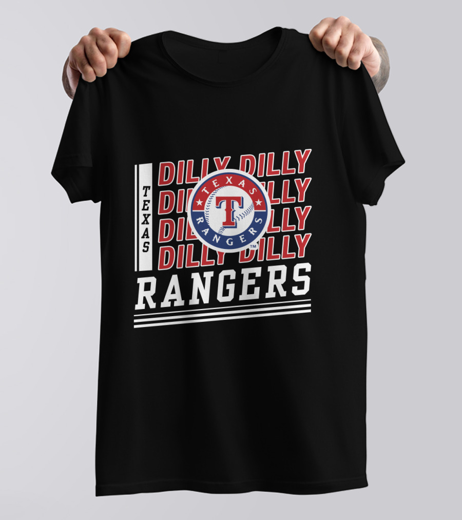 Texas Rangers Dilly Dilly Logo Pattern With Baseball T-Shirt