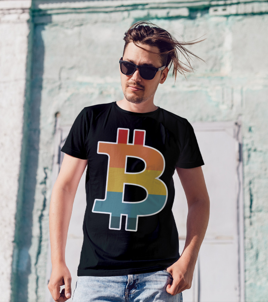 Bitcoin Retro Vintage Stripes T-Shirt