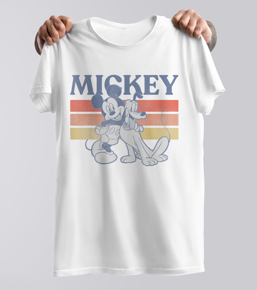 Mickey And Friends Mickey With Pluto Retro Stripes T-Shirt